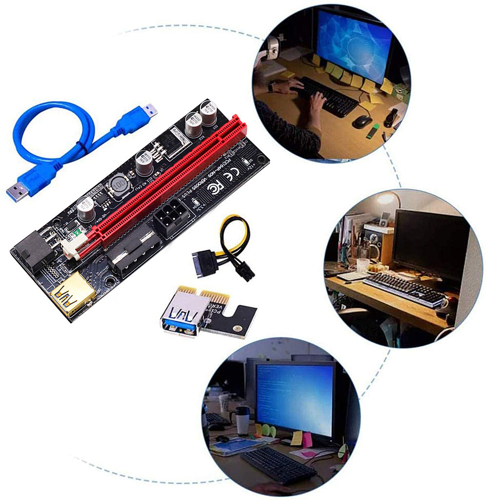 Eleboat® 2 Pack Pi+ VER009S Gold PCI-E 6Pin 1X to 16X Powered Pcie Riser Adapter Card Eleboat® 2 Pack Pi+ VER009S Gold PCI-E 6Pin 1X to 16X Powered Pcie Riser Adapter Card